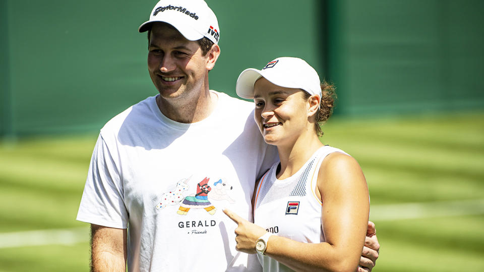 Ash Barty, pictured here with boyfriend Gary Kissick at Wimbledon.