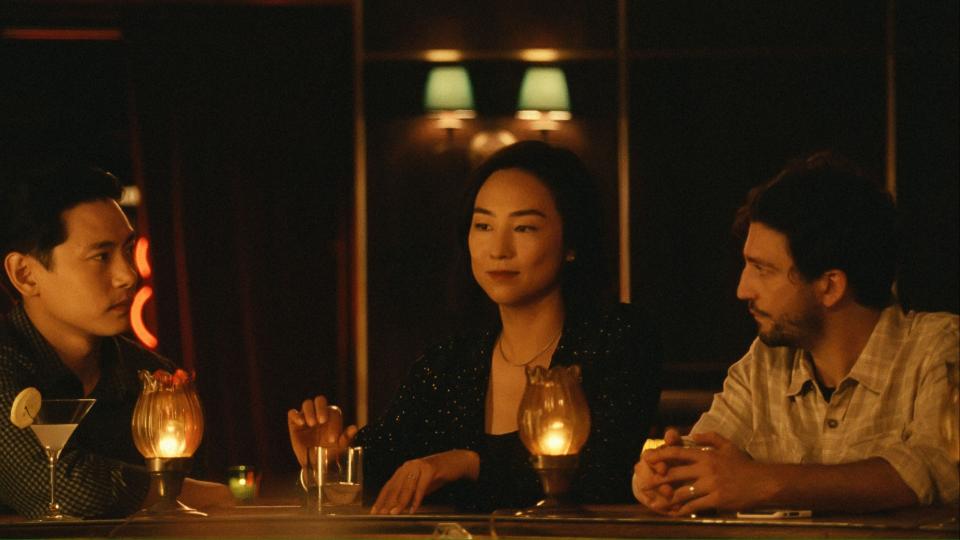 Teo Yoo, Greta Lee, and John Magaro in Past Lives