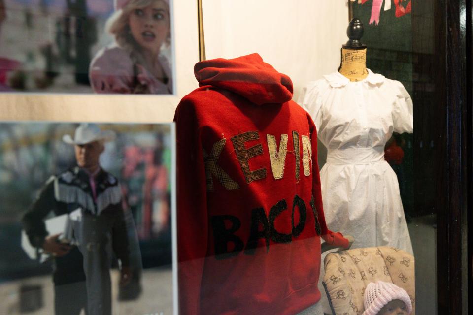 A sweatshirt with Kevin Bacon’s name stitched on by sewing students is displayed at Payson High School in Payson on Wednesday, Feb. 14, 2024. Students are trying to get Bacon to come to their prom as part of the 40th anniversary of the film “Footloose,” which filmed many of the scenes at the school. | Megan Nielsen, Deseret News