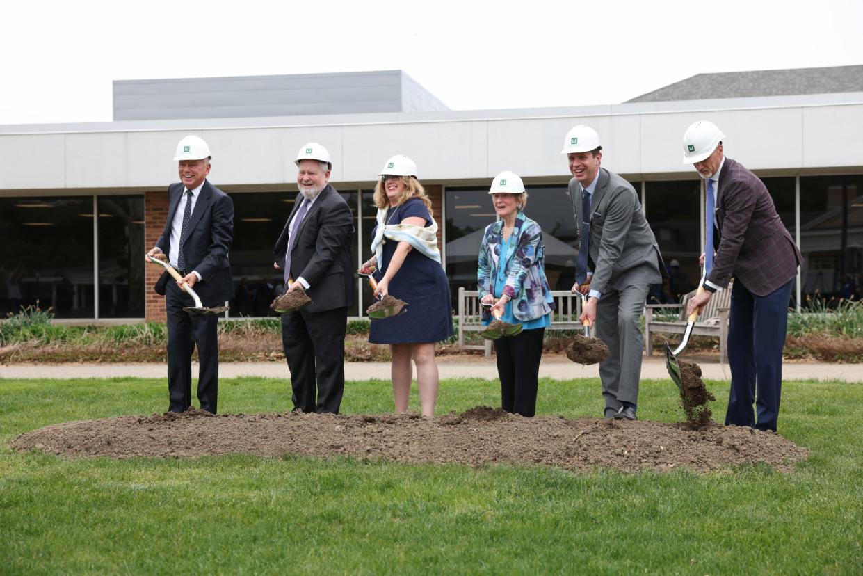 Diana Davis Spencer (fourth from left) breaks ground for the new Diana Davis Spencer Graduate School of Classical Education with Hillsdale College board members and President Larry P. Arnn.