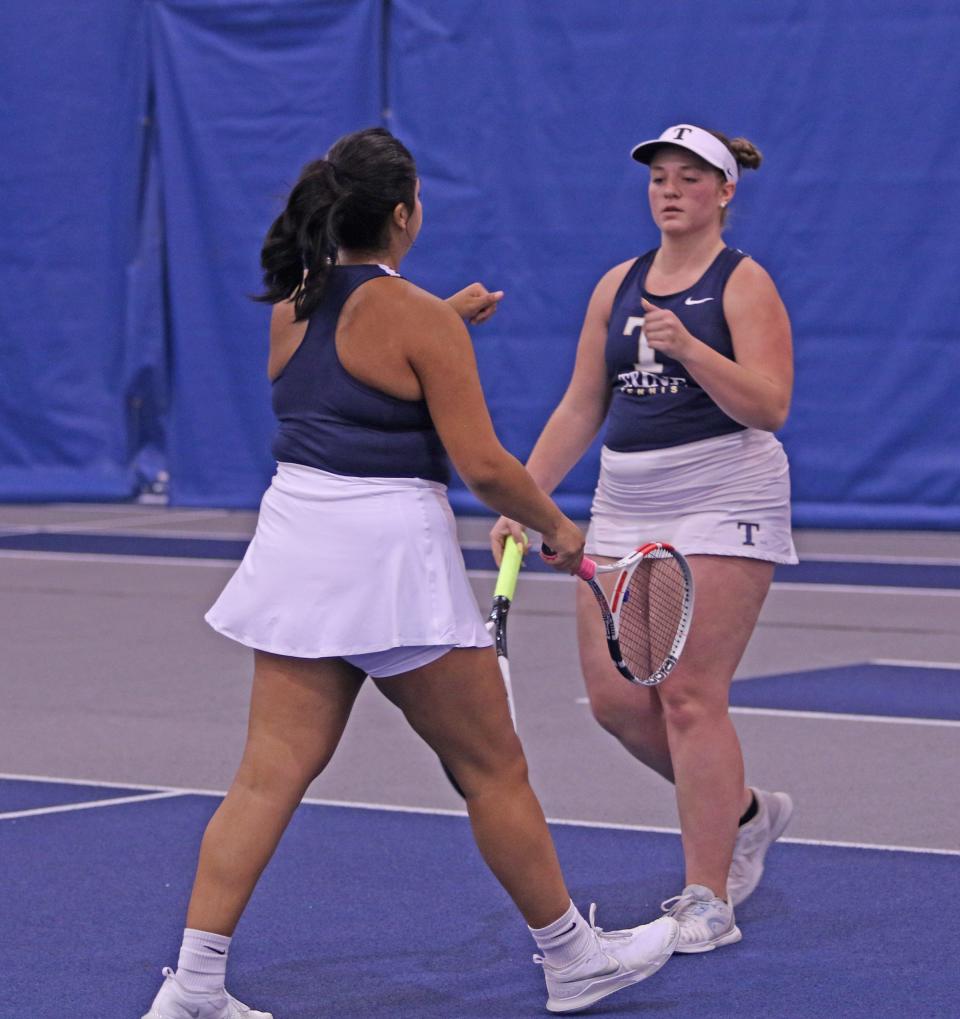 Bronson's Kennedy Outwater, shown here during doubles action at Trine University, was recently named an ITA Scholar Athlete for the 2021-22 school year