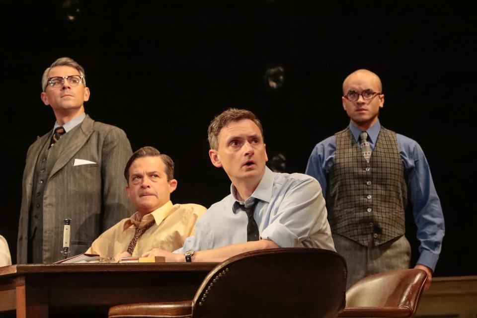 From left, Sasha Andreev, Charlie Clark, Riley McNutt and Alexander Swift are among the stars of “Twelve Angry Men: A New Musical” at Asolo Repertory Theatre.