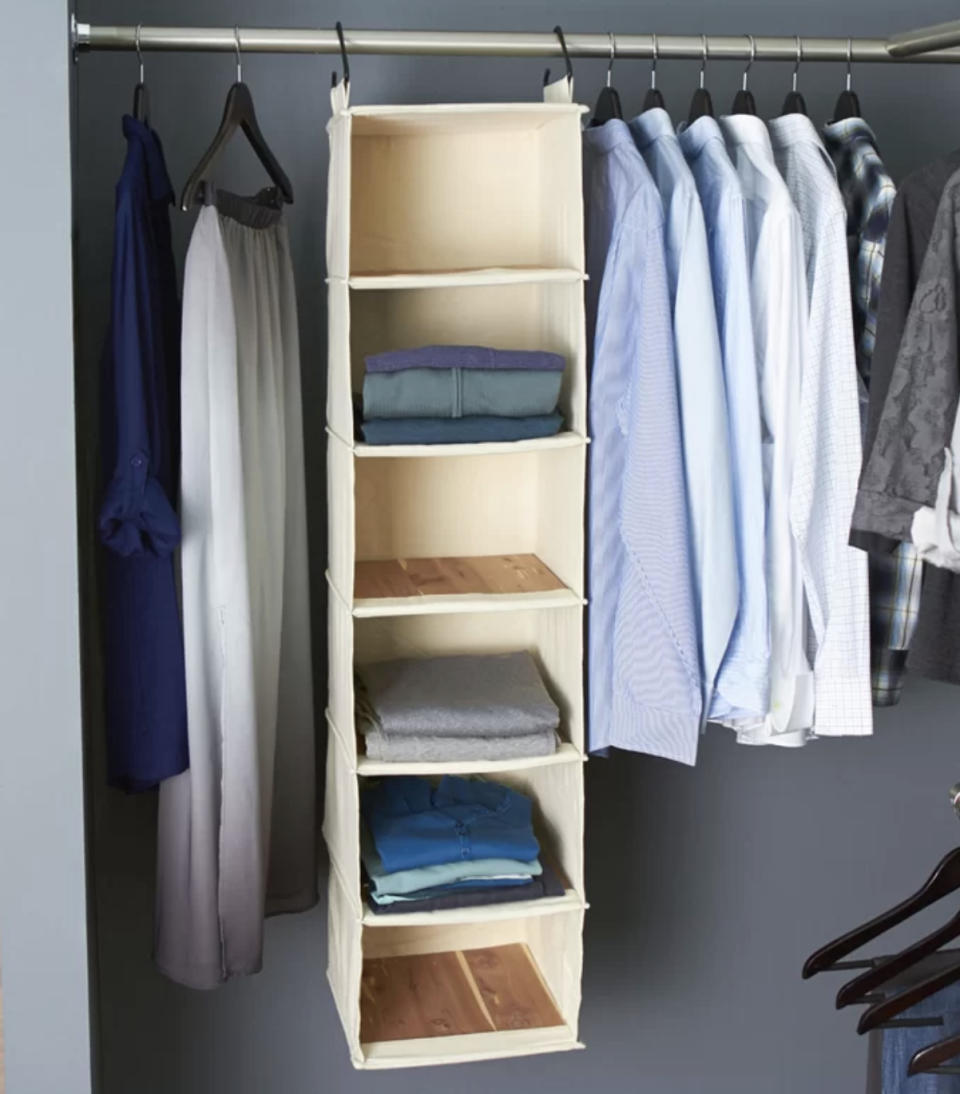 a hanging organizer in a closet