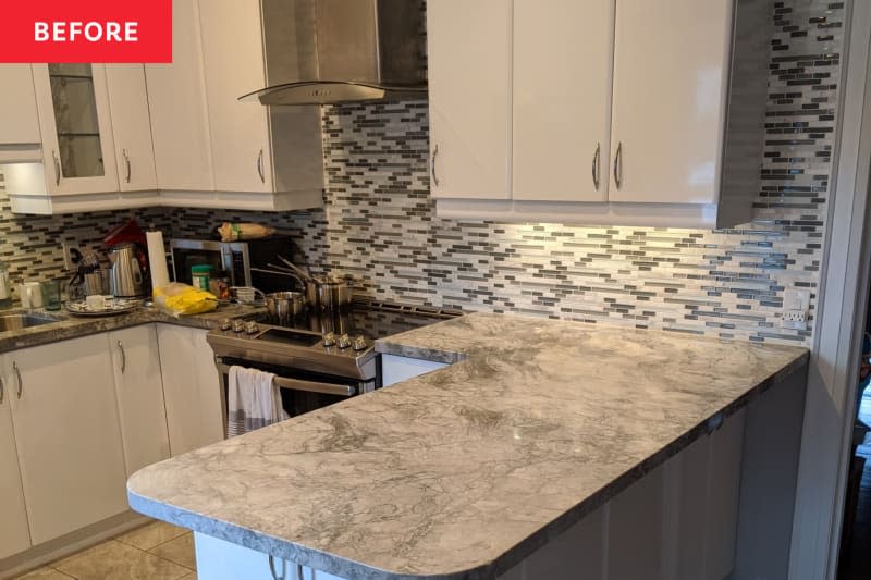 <span>This kitchen had a very cookie-cutter look before. Credit: <a href="https://www.instagram.com/sashafaiz/" rel="nofollow noopener" target="_blank" data-ylk="slk:Sasha Faiz;elm:context_link;itc:0;sec:content-canvas" class="link ">Sasha Faiz</a></span> <span class="copyright">Credit: <a href="https://www.instagram.com/sashafaiz/" rel="nofollow noopener" target="_blank" data-ylk="slk:Sasha Faiz;elm:context_link;itc:0;sec:content-canvas" class="link ">Sasha Faiz</a></span>