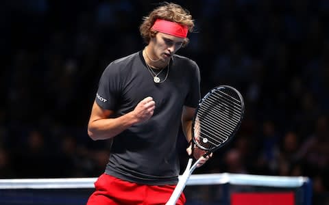 Alexander Zverev of Germany reacts during the singles final against Novak Djokovic of Serbia during Day Eight of the Nitto ATP Finals at The O2 Arena on November 18, 2018 in London, England - Credit: Getty Images