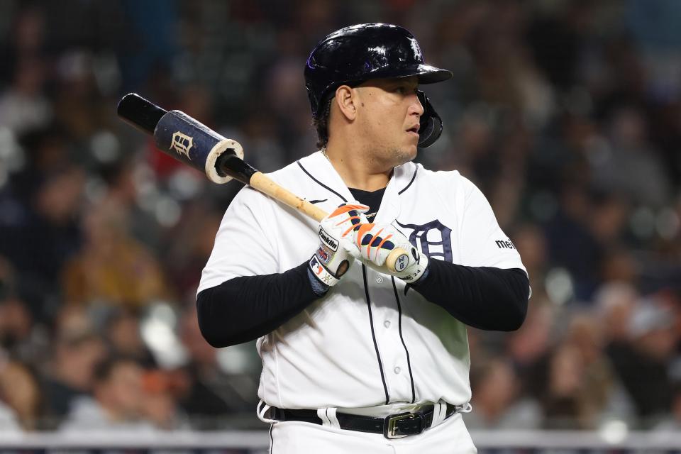 Tigers designated hitter Miguel Cabrera waits to bat in the seventh inning on Tuesday, Sept. 26, 2023, at Comerica Park.