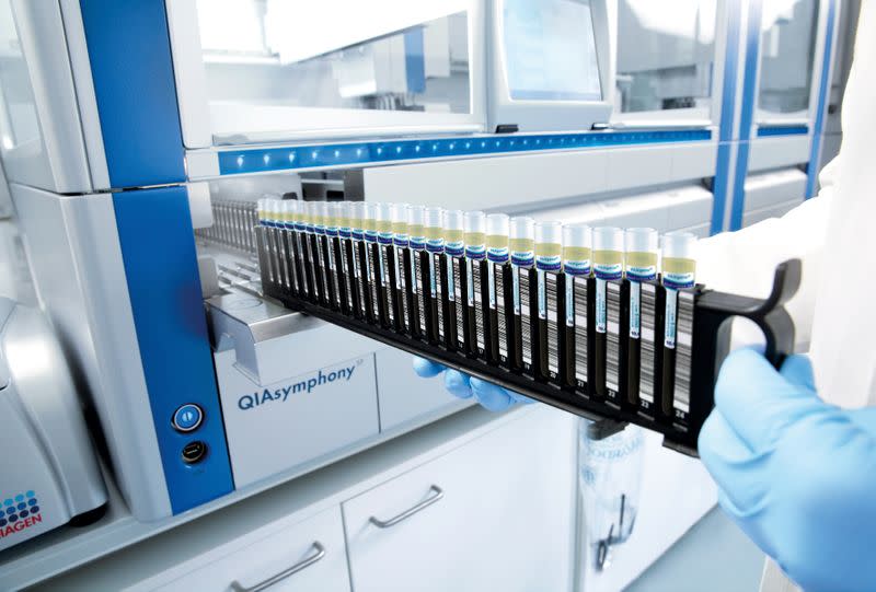 FILE PHOTO: Illustration of products are pictured from Qiagen, the diagnostics company which has agreed an $11.5 billion takeover deal with U.S-based Thermo Fisher