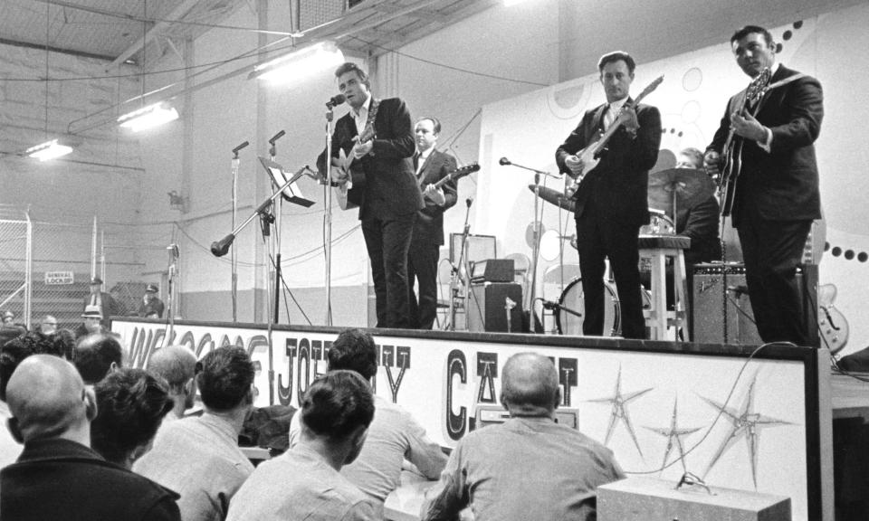 Johnny Cash performs in California at Folsom Prison in 1968.