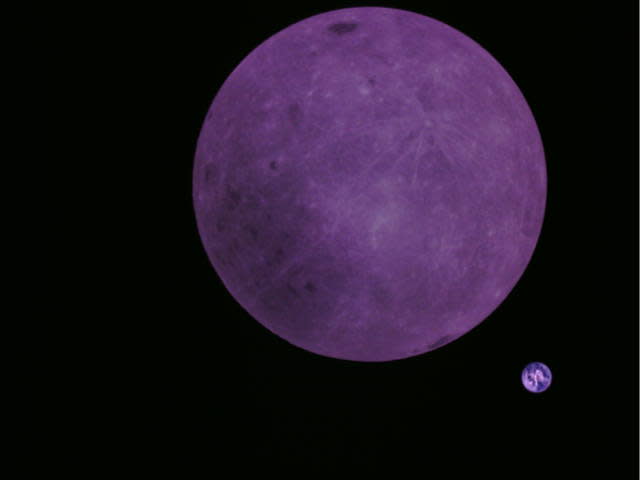This is what Longjiang-2's image of the lunar far side looks like without color correction. The photo "has a purple haze to it due to the difficult photo environment in space," Tammo Jan Dijkema, an engineer with the Netherlands Institute for Radio Astronomy, told Space.com. <cite>MingChuan Wei/Harbin Institute of Technology/CAMRAS/DK5LA</cite>