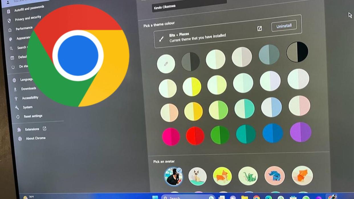  Google Chrome theme color pallette  in Customize Chrome panel. 