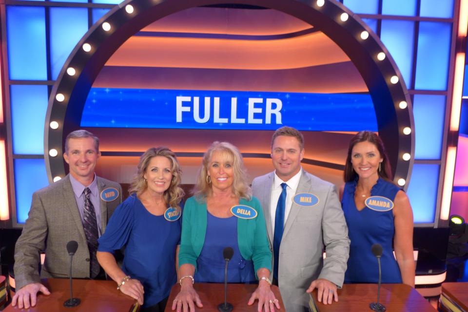 The Fuller family team, shown on the "Family Feud" stage are, from left, David Courson, Stacey Courson, Della Fuller, Mike Fuller and Amanda Fuller.