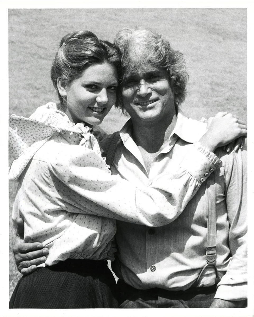 Leslie Landon Matthews embracing Michael Landon on set.