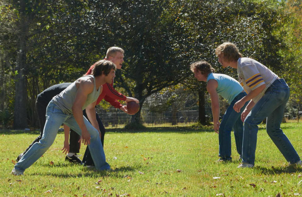 Kevin, Kerry and David playing football with their father, Fritz (Holt McCallany). <p>Photo: Eric Chakeen/Courtesy of A24</p>