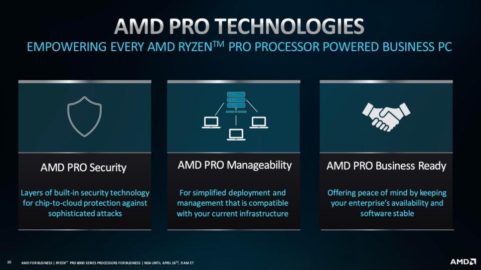 ▲整合AMD Pro技術，分別強化安全、管理與商業應用