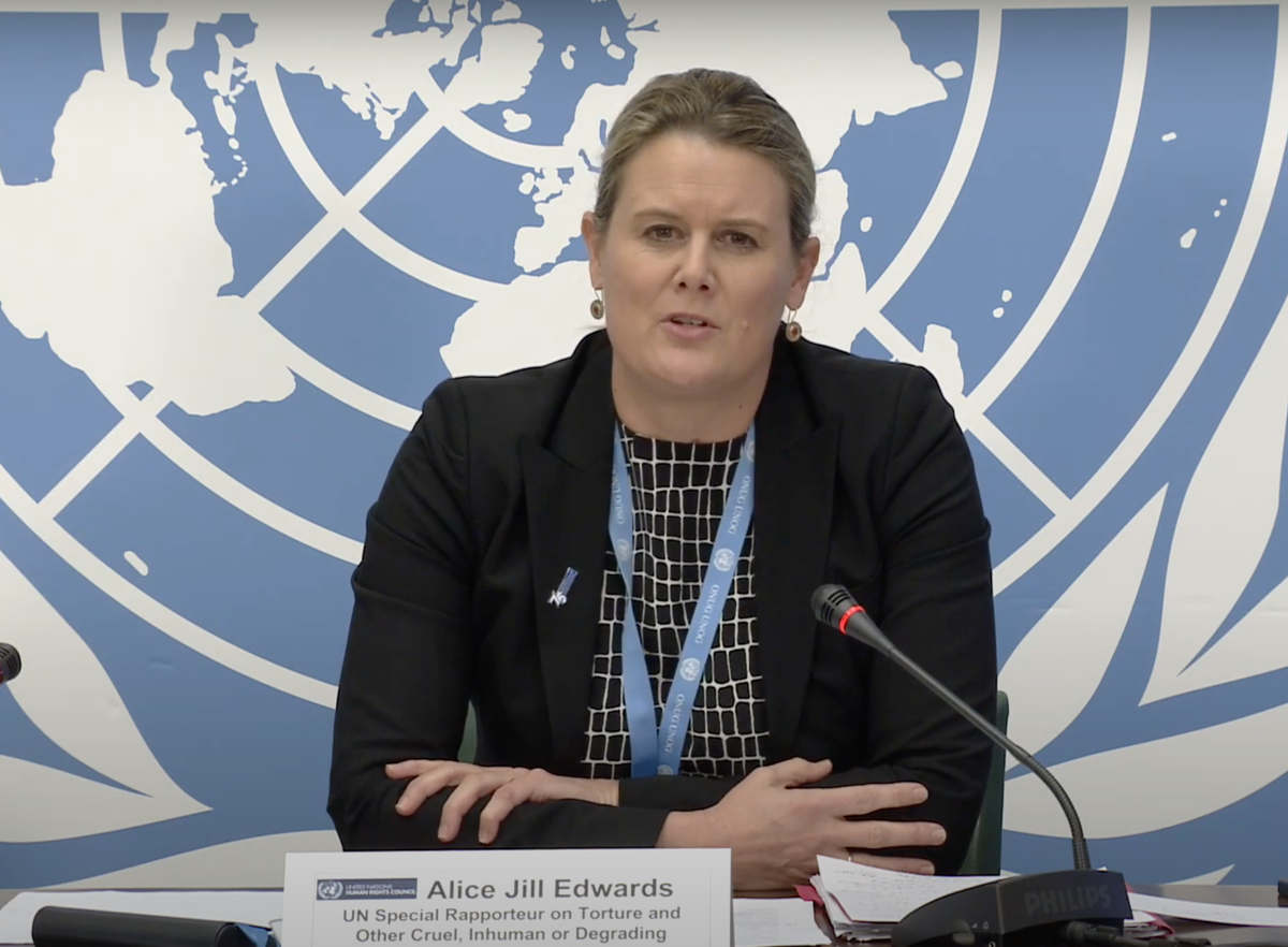 Dr Alice Jill Edwards assumed the post of UN special rapporteur on torture last August (UN Human Rights Council screengrab)