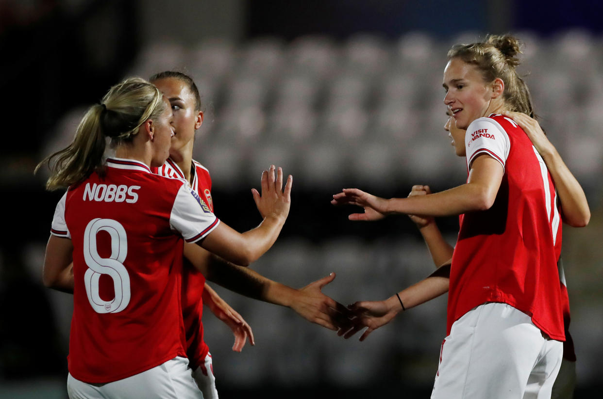 Arsenal's Vivianne Miedema celebrates with Jordan Nobbs   Action Images via Reuters/Paul Childs