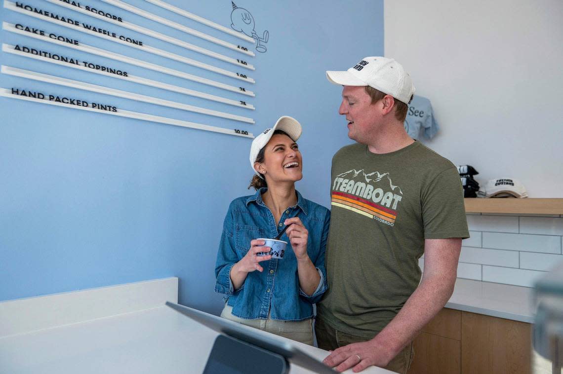 Jessica Wood, left, and her husband, Alex, are opening French Custard in the recently remodeled Morningside Shops. Emily Curiel/ecuriel@kcstar.com