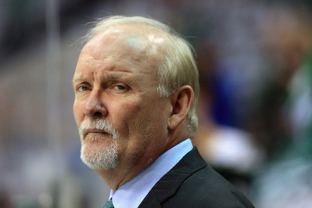 DALLAS, TX – APRIL 29: Lindy Ruff of the Dallas Stars looks on during pregame warm up before the Stars take on the St. Louis Blues in Game One of the Western Conference Second Round during the 2016 NHL Stanley Cup Playoffs at American Airlines Center on April 29, 2016 in Dallas, Texas. (Photo by Tom Pennington/Getty Images)