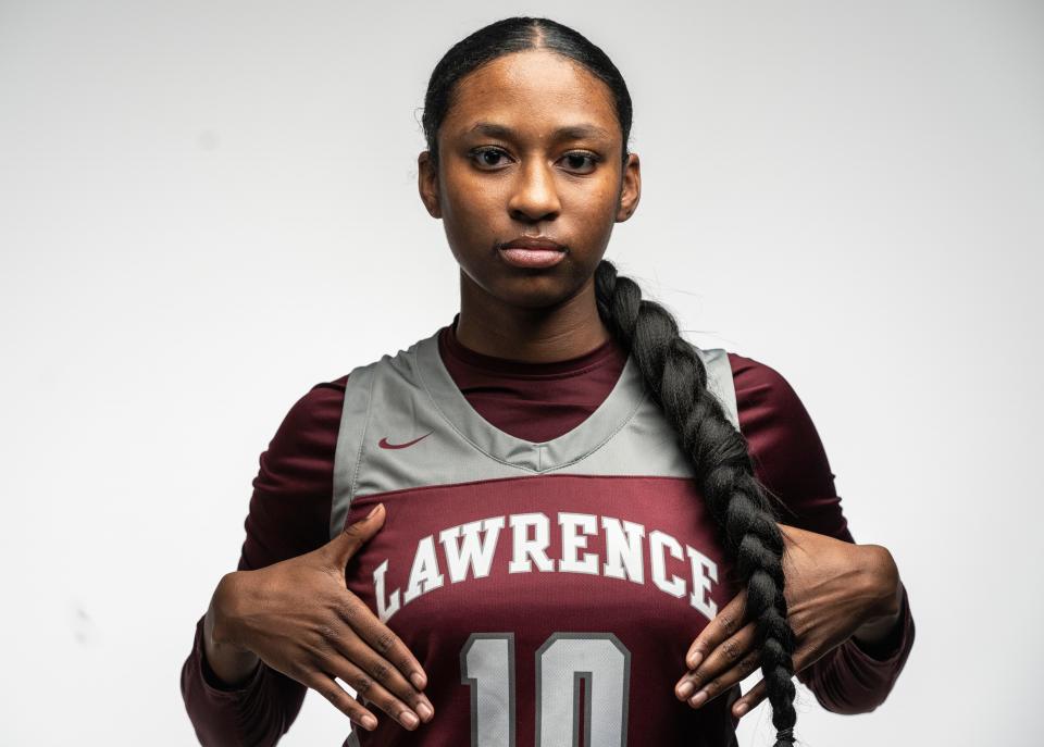 Lawrence Central's Jaylah Lampley (10) poses for a photo Tuesday, Oct. 10, 2023, at The Indianapolis Star.