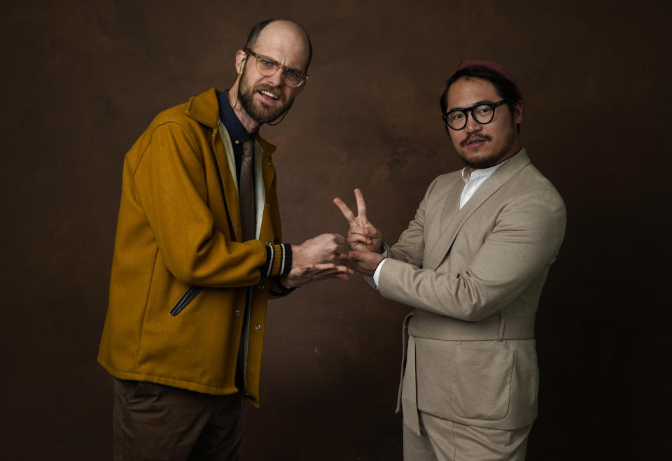 FILE - Daniel Scheinert, left, and Daniel Kwan, the directing duo known as the Daniels, pose for a portrait at the 95th Academy Awards Nominees Luncheon on Monday, Feb. 13, 2023, at the Beverly Hilton Hotel in Beverly Hills, Calif. (AP Photo/Chris Pizzello, File)