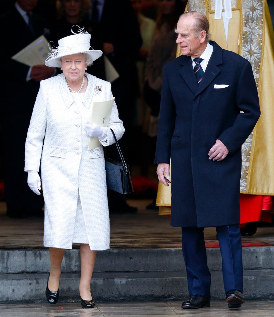 <p>On her diamond wedding anniversary to Prince Philip, Queen Elizabeth II donned bridal white for a service of thanksgiving to at Westminster Abbey.</p>