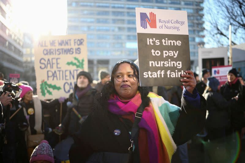 FILE PHOTO: Nurses strike outside St Thomas' Hospital in London