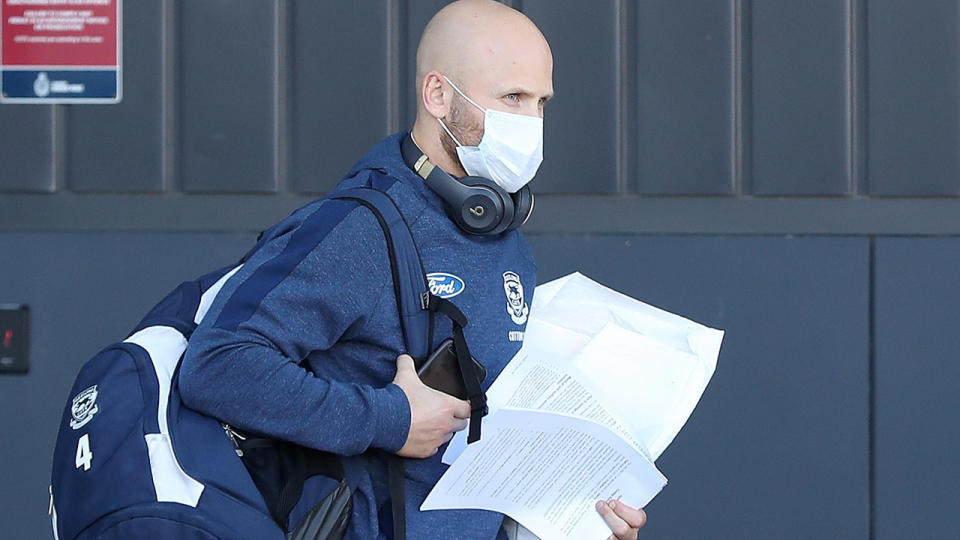 Gary Ablett, pictured here leaving Geelong's hub in Perth.