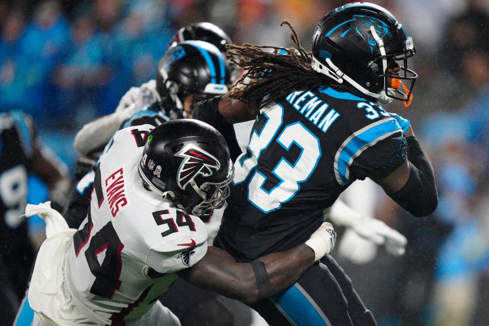 Carolina Panthers running back D'Onta Foreman had 31 carries for 130 yards and one touchdown against the Atlanta Falcons.