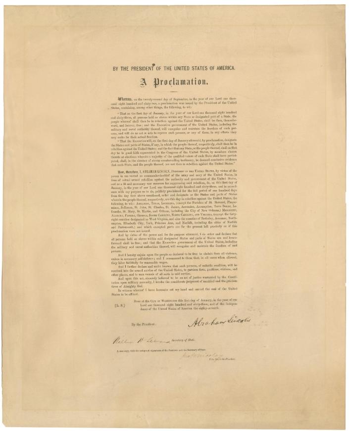 This undated photo provided by Seth Kaller, Inc., shows a rare original copy of President Abraham Lincoln's Emancipation Proclamation which sold Tuesday, June 26, 2012, at a New York auction for more than $2 million. It's the second-highest price ever paid for a Lincoln-signed proclamation - after one owned by the late Sen. Robert Kennedy that went for $3.8 million two years ago. (AP Photo/Seth Kaller, Inc.)
