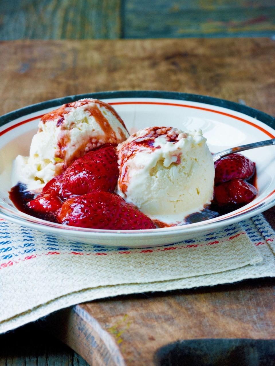 Balsamic-Roasted Strawberries with Chèvre Ice Cream