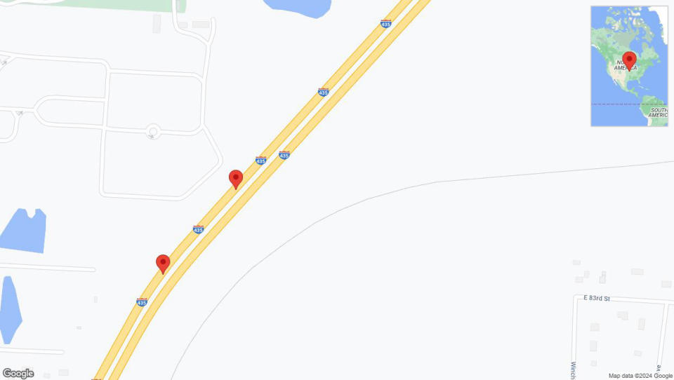 A detailed map that shows the affected road due to 'I-435 Richtung 87th Street/Exit 69' on January 8th at 7:16 p.m.