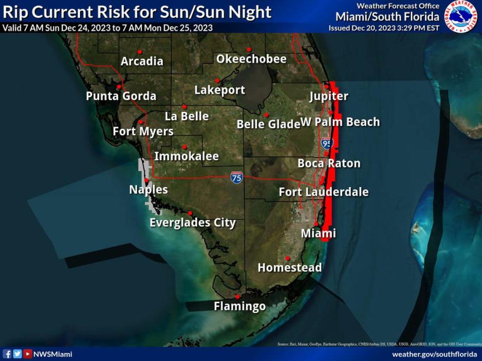 A high risk of rip currents is expected in South Florida during the 2023 Christmas weekend.