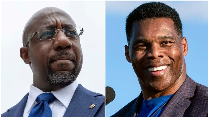 This combination of photos shows Democratic Georgia Sen. Raphael Warnock (left) and Republican Senate candidate Herschel Walker. The two face off in a runoff election Tuesday. (Photo: AP)