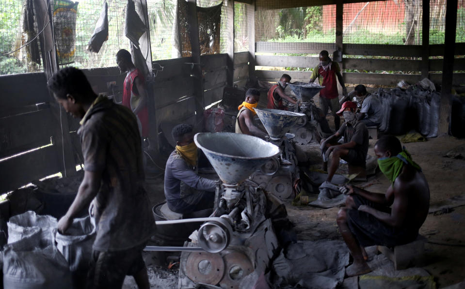 Artisanal miners take a break in Prestea, a mining town in southwest Ghana. People of Prestea are Wassa people; they have fought wars against the British, and some were captured and made slaves. (Photo: Siphiwe Sibeko/Reuters)