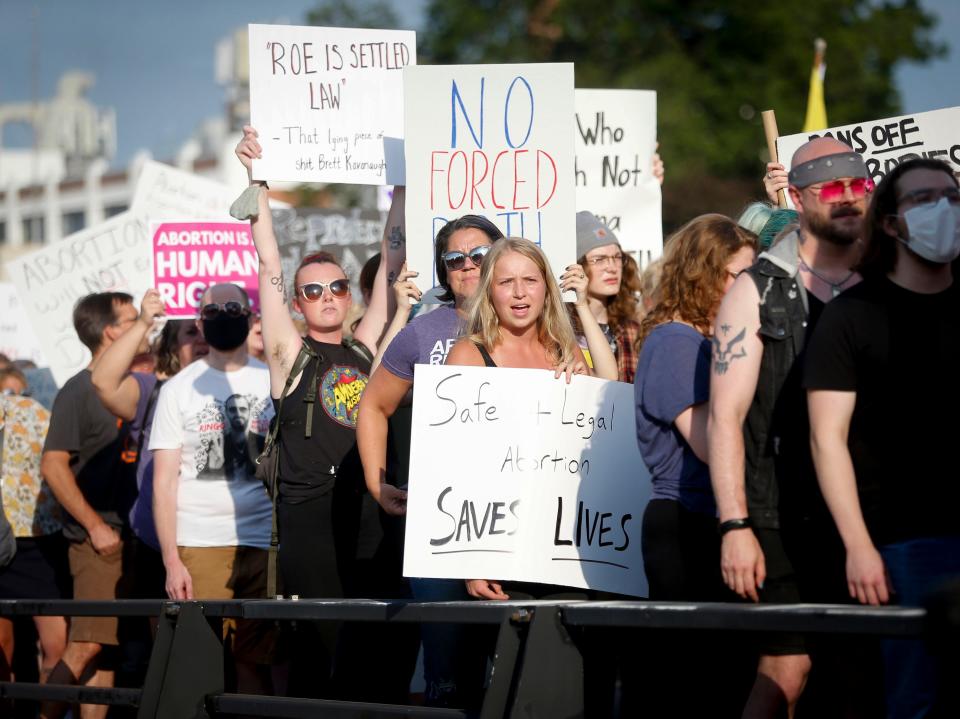 Hundreds gathered at Central Academy in Des Moines on Friday, June 24, 2022, to march and protest the U.S. Supreme Court's decision to overturn Roe v. Wade.