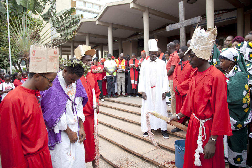 Actors perform a passion play in Nairobi on Good Friday. (Sayyid Abdul Azim / ASSOCIATED PRESS)