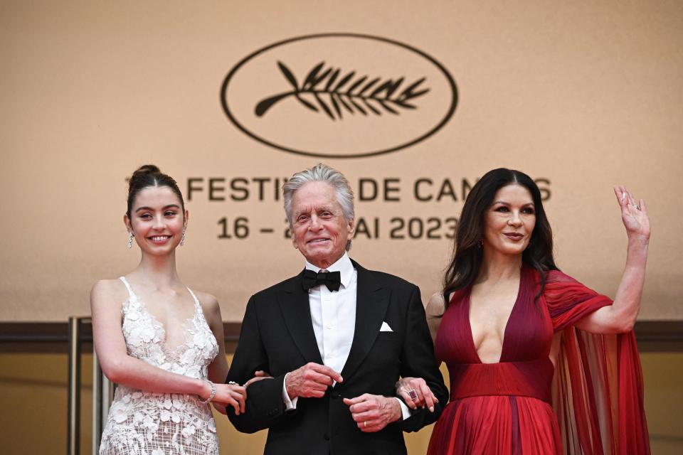 Carys Zeta Douglas, Michael Douglas and Catherine Zeta-Jones stood arm in arm at Cannes.