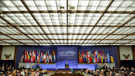 U.S. Secretary of State Rex Tillerson delivers remarks at the morning ministerial plenary for the Global Coalition working to Defeat ISIS at the State Department in Washington, U.S., March 22, 2017. REUTERS/Joshua Roberts