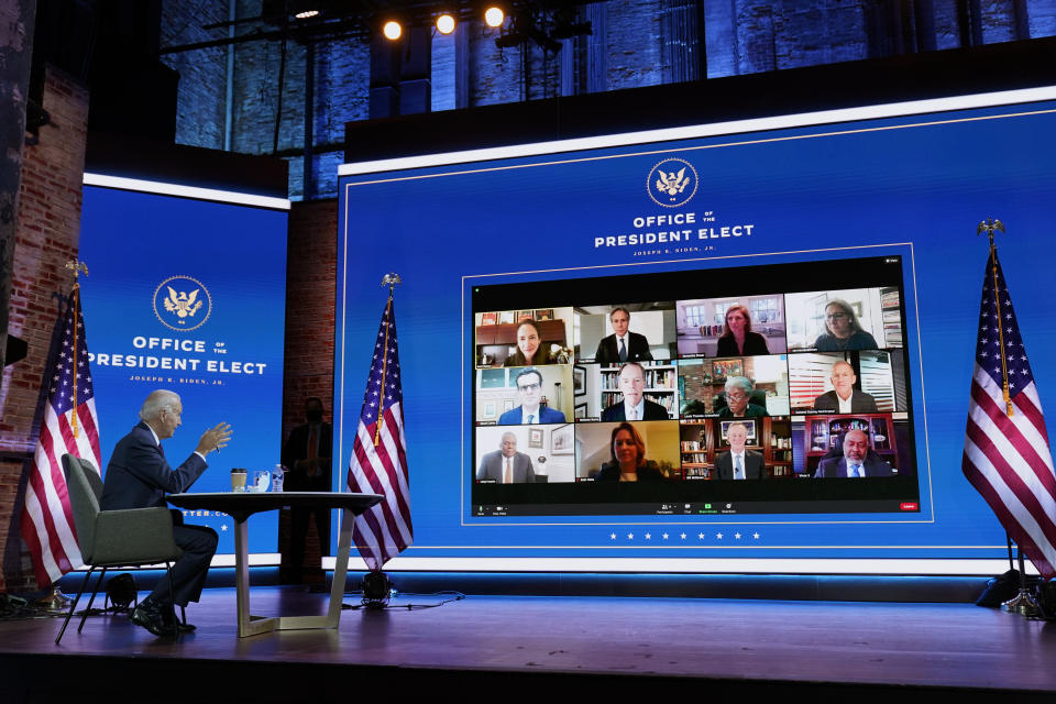 President-elect Joe Biden attends a national security briefing at The Queen theater, Tuesday, Nov. 17, 2020, in Wilmington, Del. (AP Photo/Andrew Harnik)