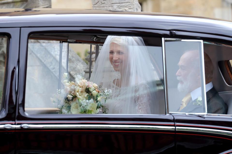 Lady Gabriella arrives in a car with her father Prince Michael of Kent