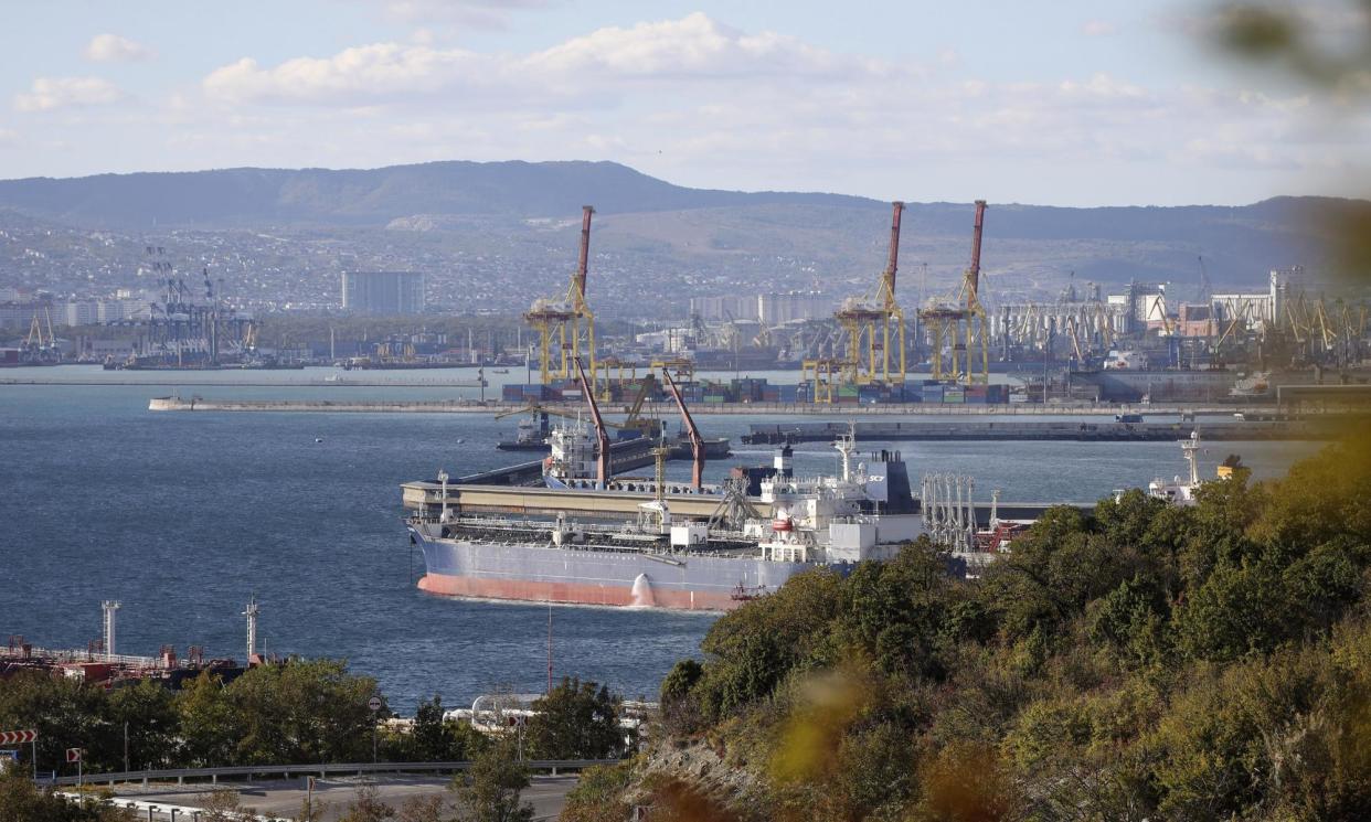 <span>An oil tanker moored at Novorossiysk, Russia. Oil exports accounted for a quarter of Russia’s budget in 2023.</span><span>Photograph: AP</span>