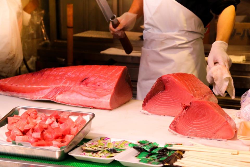 tuna sliced at market