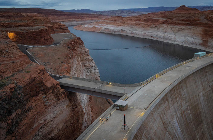 Glen Canyon Dam on March 14, 2023.  (Sharon Chischilly for NBC News)