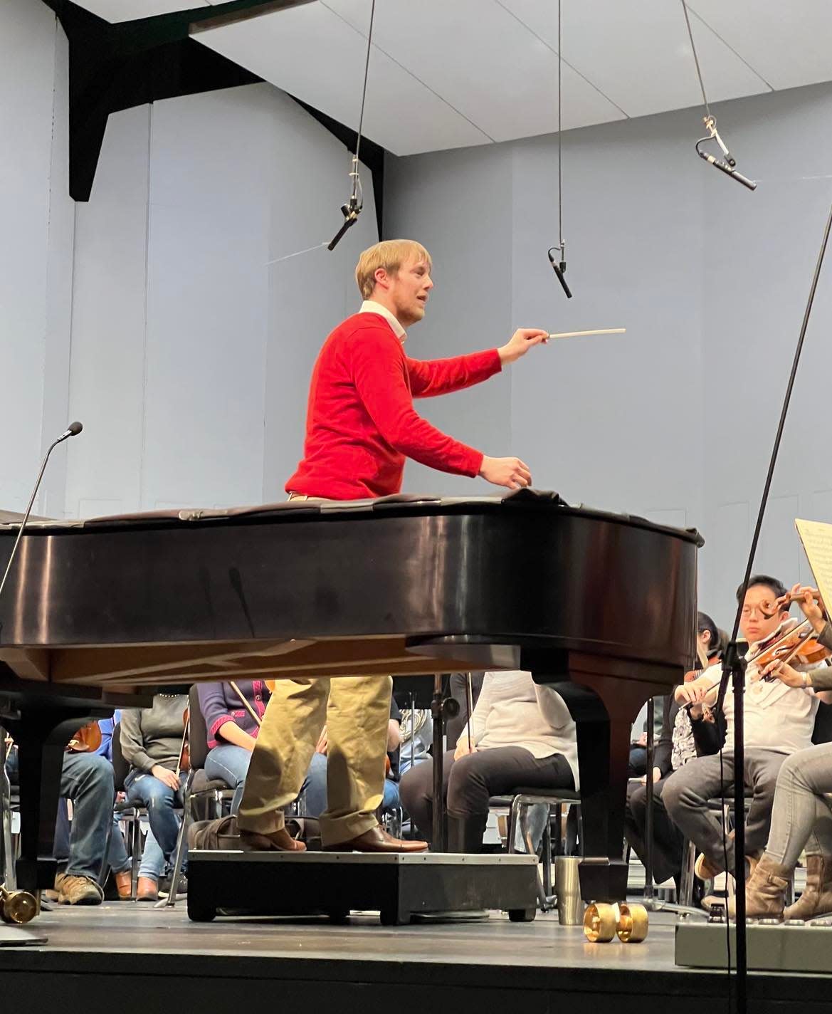Matthew Jenkins Jaroszewicz, music director designate of the Canton Symphony Orchestra, leads a recent MasterWorks concert rehearsal.
