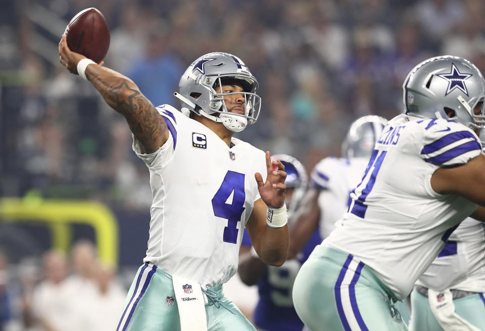 Dak Prescott’s lone touchdown pass this season was a 64-yarder to Tavon Austin. (Getty Images)