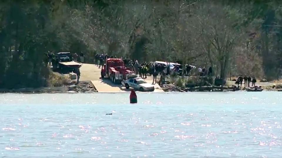 PHOTO: A patrol vehicle is retrieved from the Tennessee River on the border of Meigs and Hamilton Counties in Tennessee, Feb. 15, 2024. (WTVC)