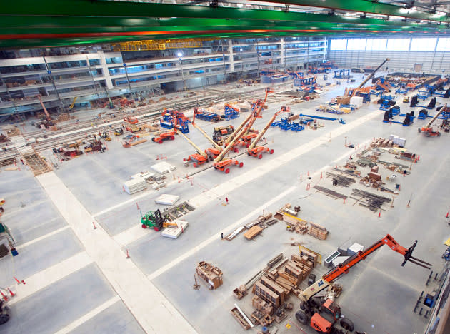 Construction continues inside the new Boeing South Carolina 787 Dreamliner final assembly building