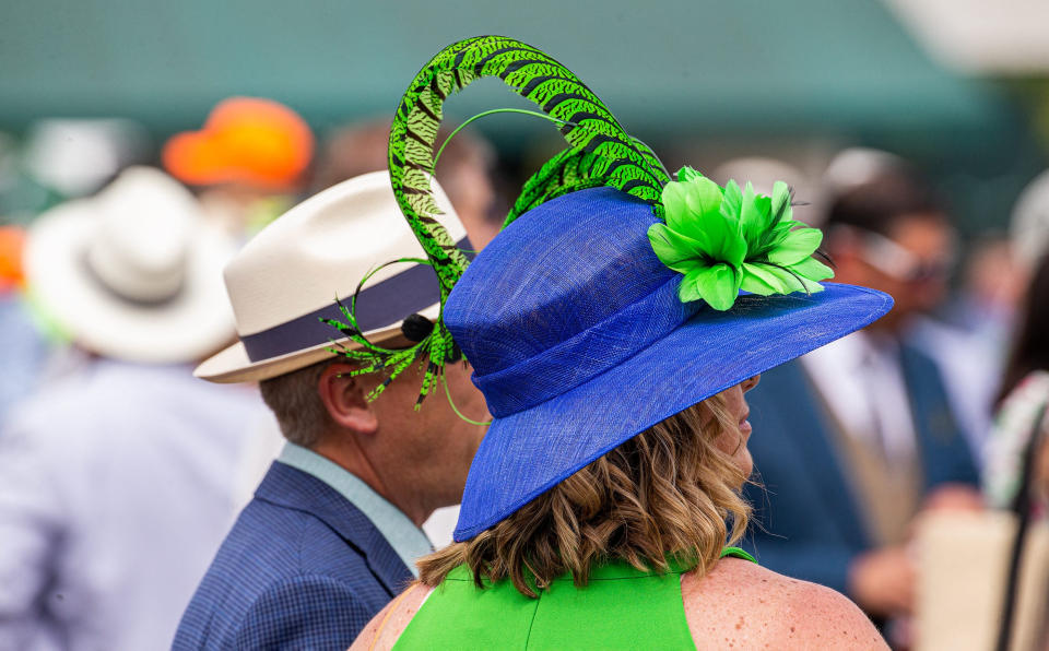 May 6, 2023; Louisville, KY, USA; Derby hats were plentiful at Churchill Downs on Kentucky Derby Day in Louisville, Ky. on May 6, 2023. Mandatory Credit: Jeff Faughender-USA TODAY Sports