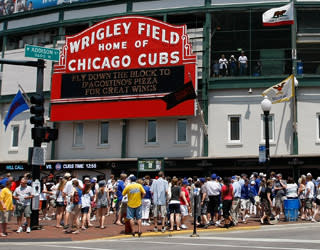 Fans gather outside Wrigley Field for a June 30 game against the Giants