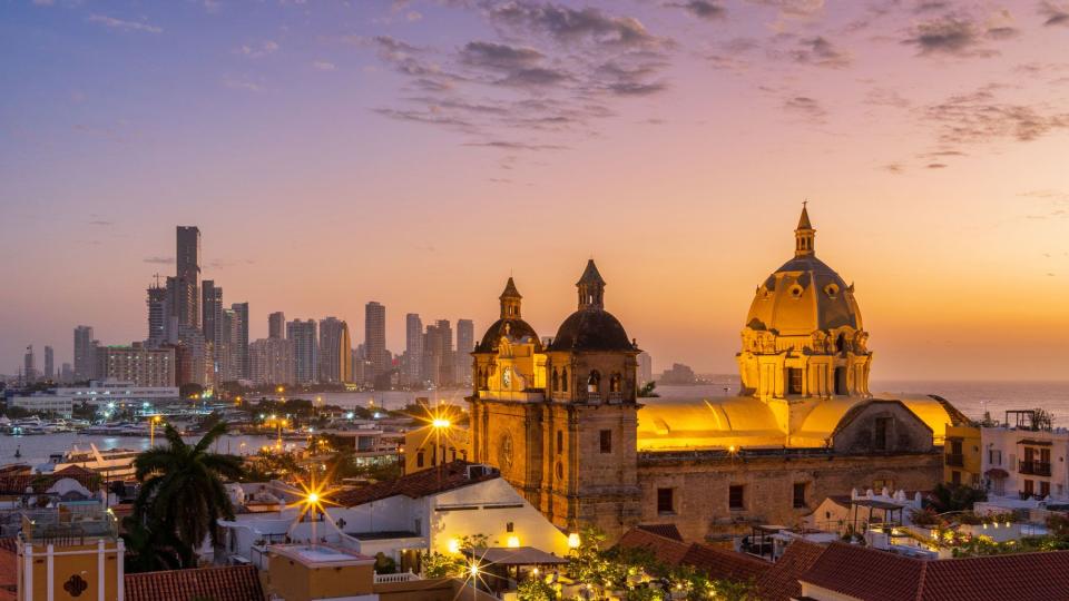 High Angle View Of Buildings In City At Sunset Cartagena